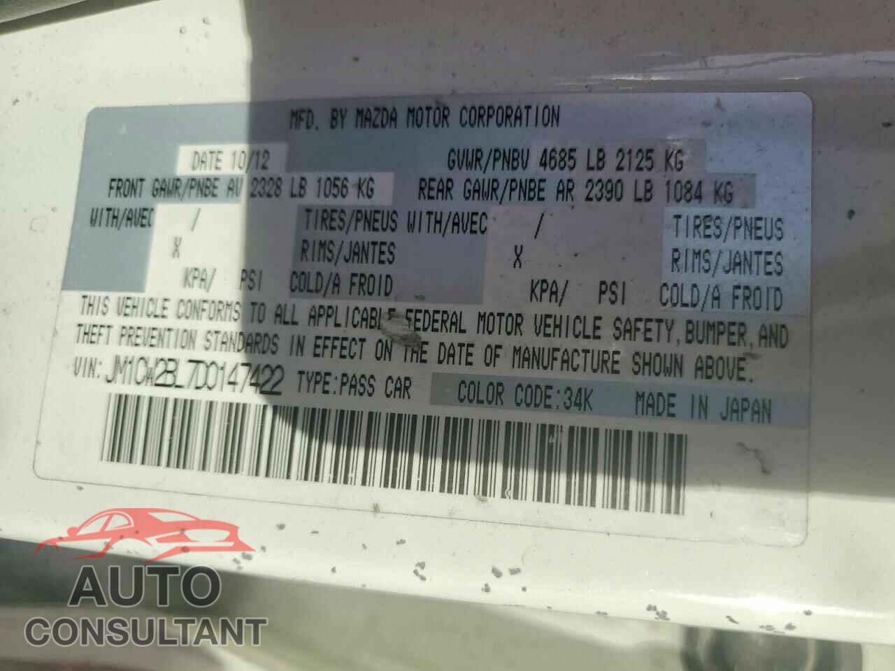 MAZDA 5 2013 - JM1CW2BL7D0147422