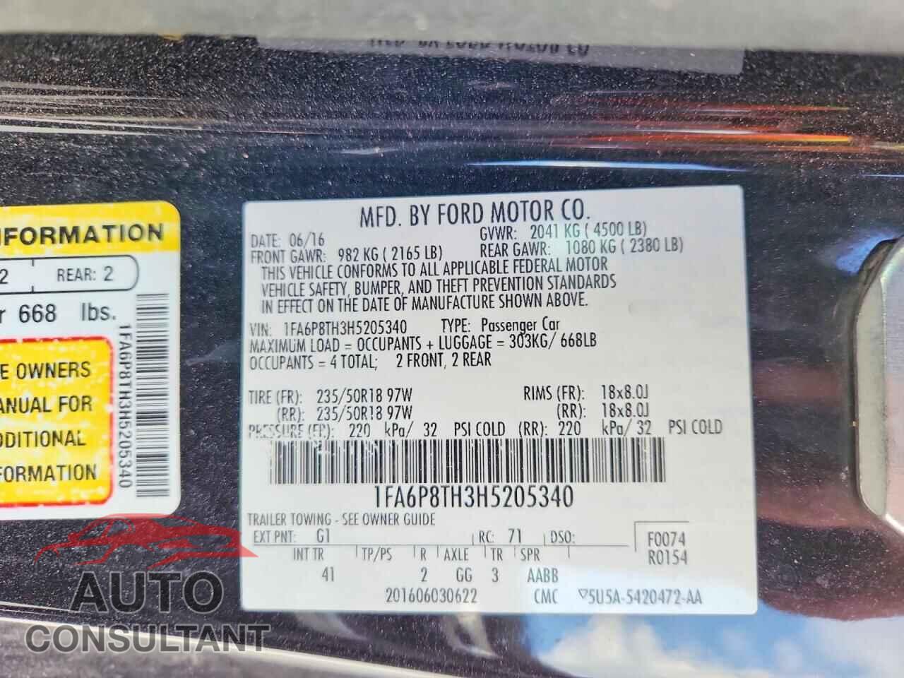 FORD MUSTANG 2017 - 1FA6P8TH3H5205340