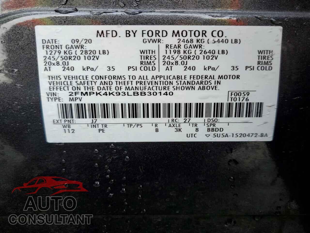 FORD EDGE 2020 - 2FMPK4K93LBB30140