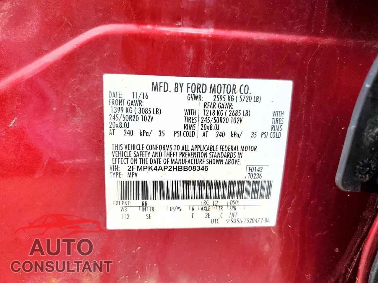 FORD EDGE 2017 - 2FMPK4AP2HBB08346