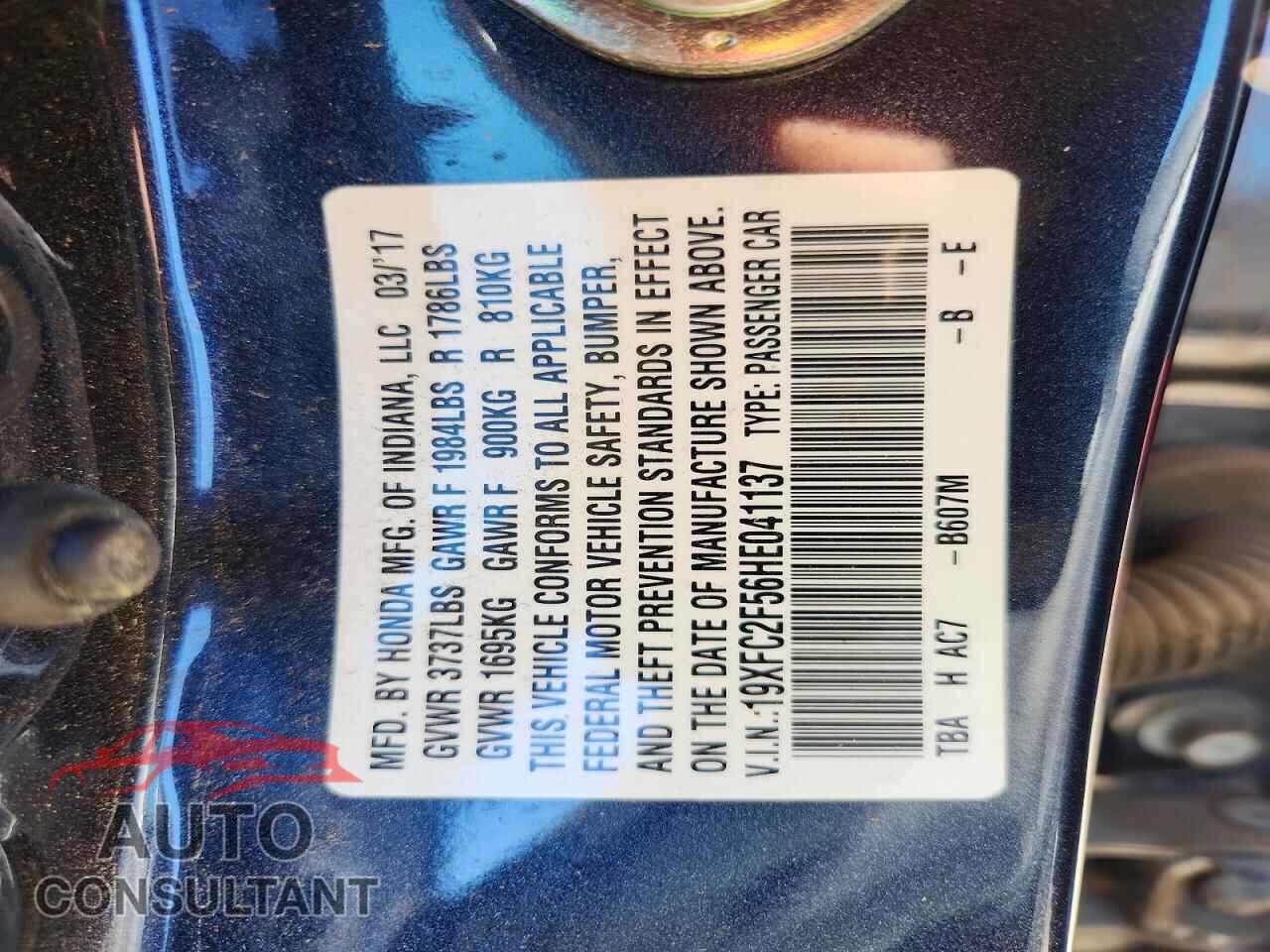 HONDA CIVIC 2017 - 19XFC2F56HE041137