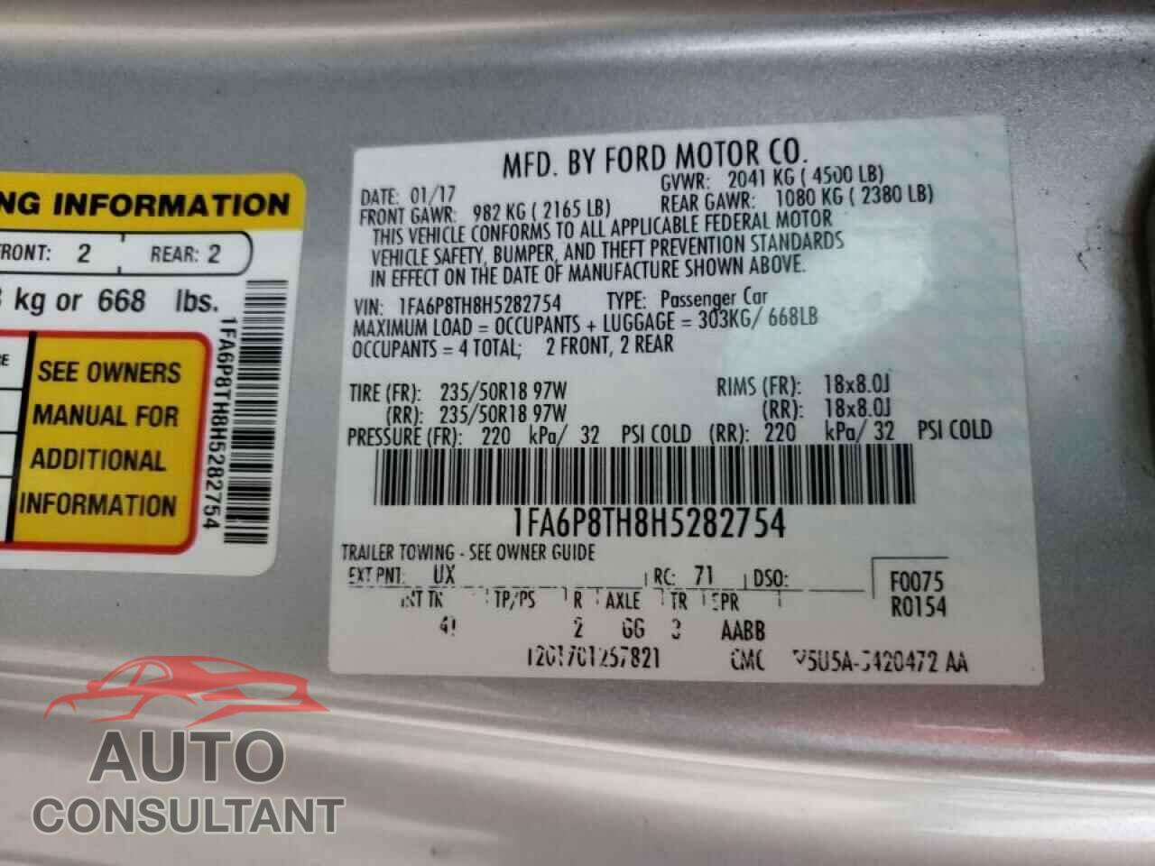 FORD MUSTANG 2017 - 1FA6P8TH8H5282754