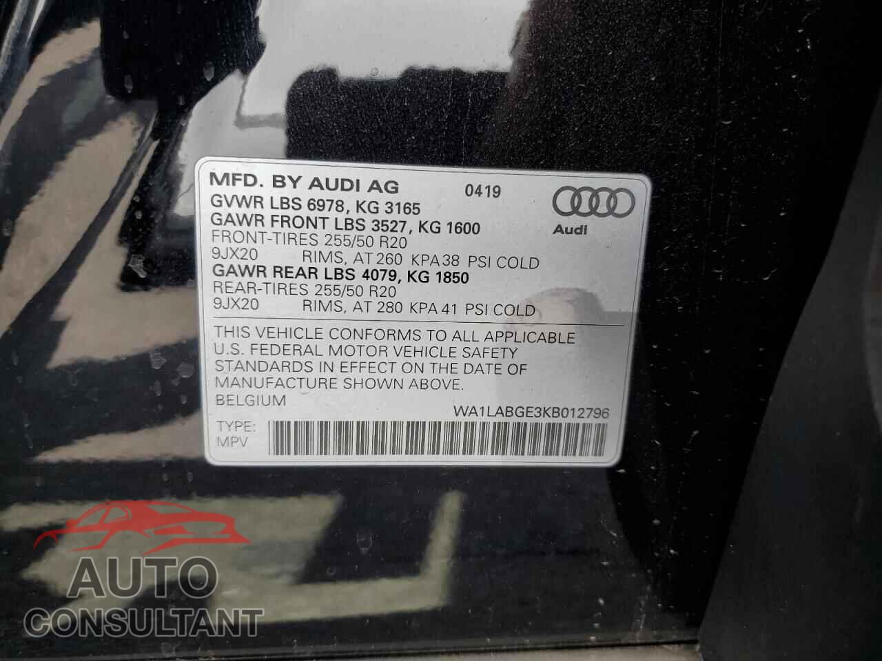AUDI E-TRON 2019 - WA1LABGE3KB012796
