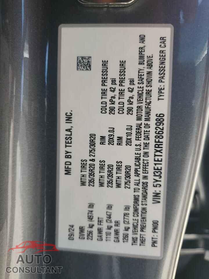 TESLA MODEL 3 2024 - 5YJ3E1ETXRF862986