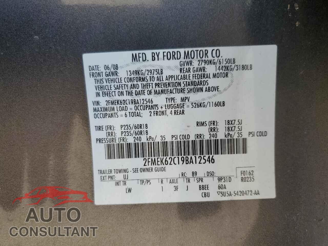 FORD FLEX 2009 - 2FMEK62C19BA12546