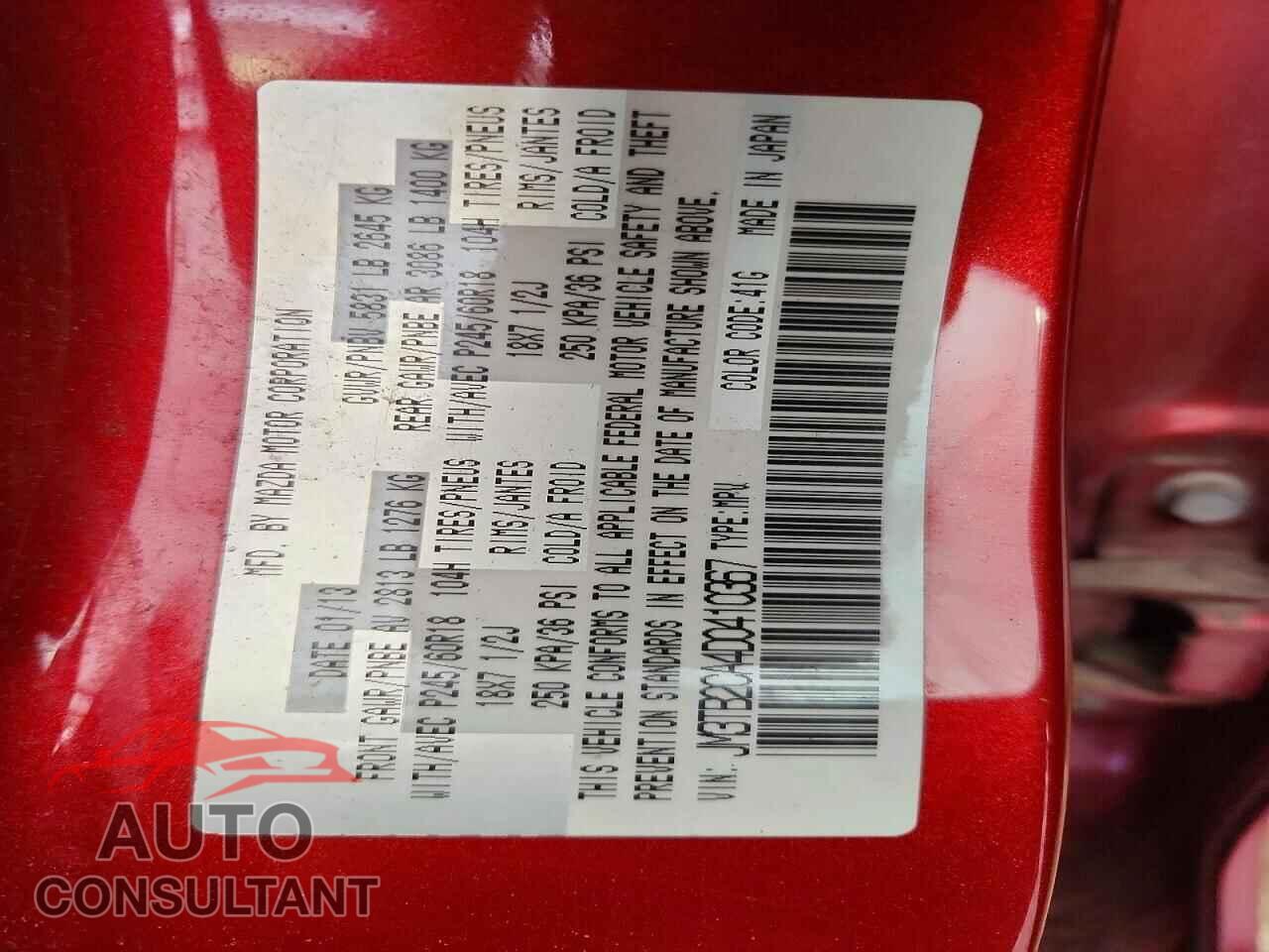 MAZDA CX-9 2013 - JM3TB2CA4D0410367