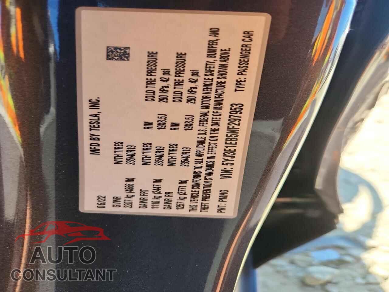TESLA MODEL 3 2022 - 5YJ3E1EB5NF297953