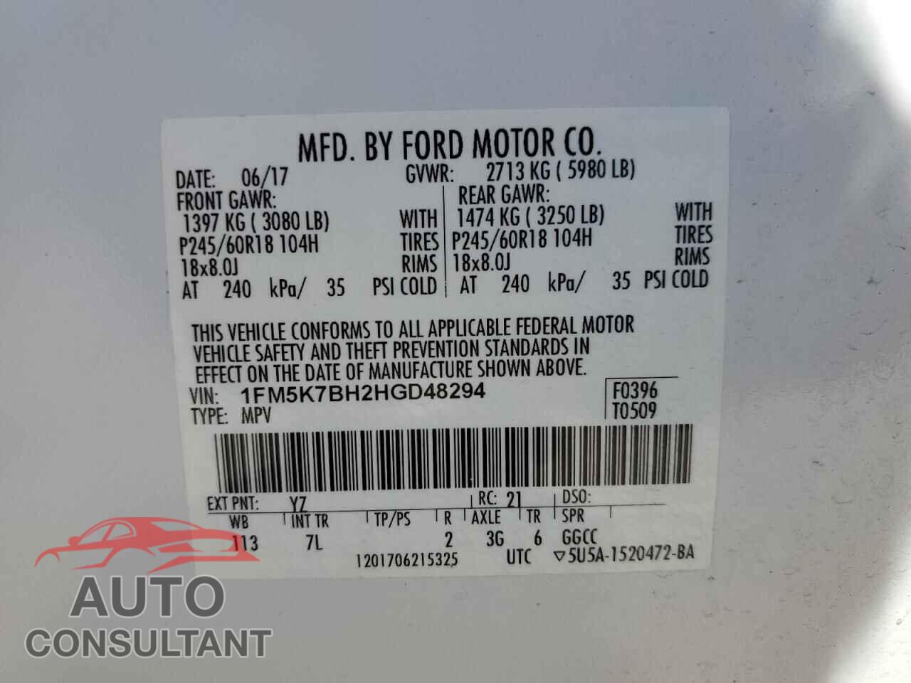 FORD EXPLORER 2017 - 1FM5K7BH2HGD48294
