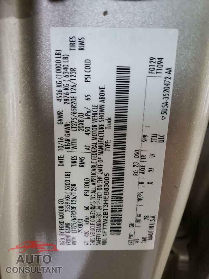 FORD F250 2017 - 1FT7W2BT3HEB83005