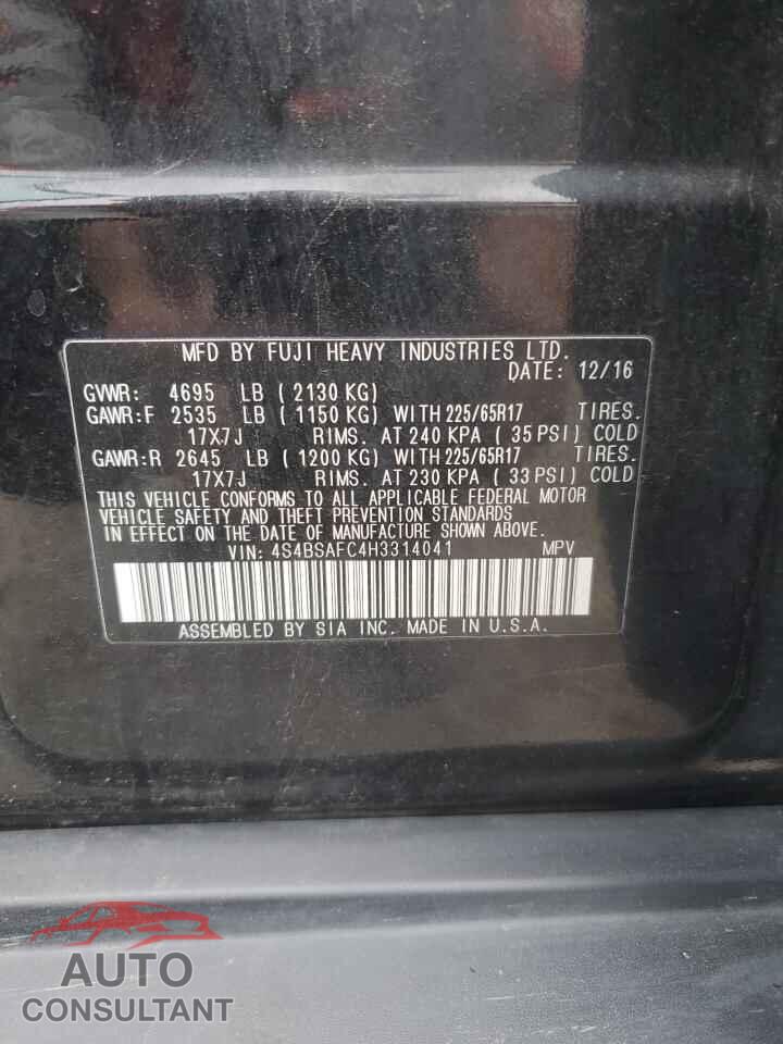 SUBARU OUTBACK 2017 - 4S4BSAFC4H3314041