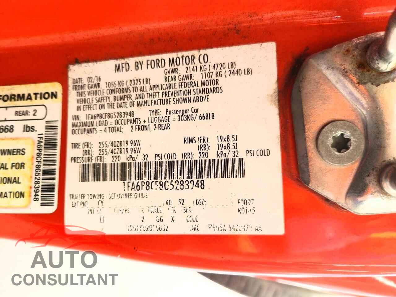 FORD MUSTANG 2016 - 1FA6P8CF8G5283948