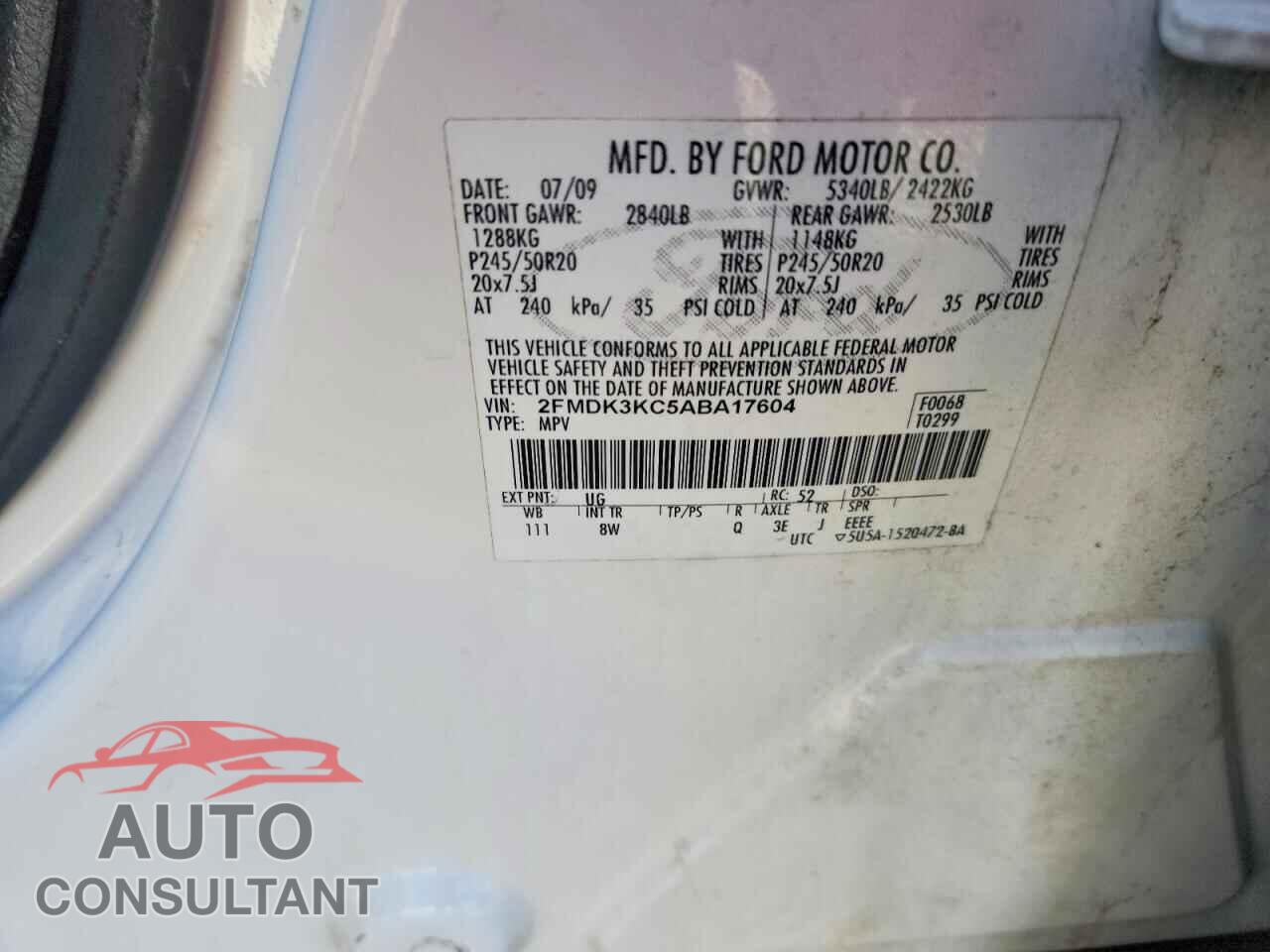 FORD EDGE 2010 - 2FMDK3KC5ABA17604