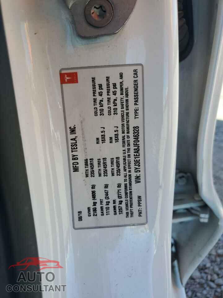 TESLA MODEL 3 2018 - 5YJ3E1EA8JF046328