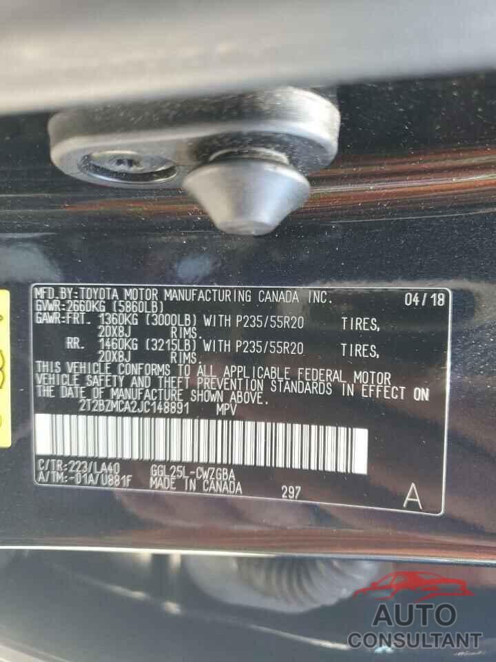 LEXUS RX350 2018 - 2T2BZMCA2JC148891