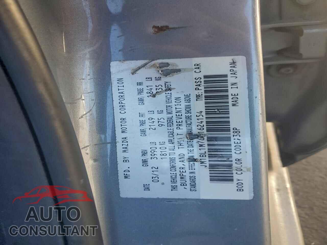 MAZDA 3 2012 - JM1BL1M76C1624154