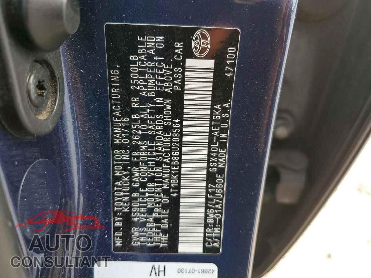 TOYOTA AVALON 2016 - 4T1BK1EB8GU208564