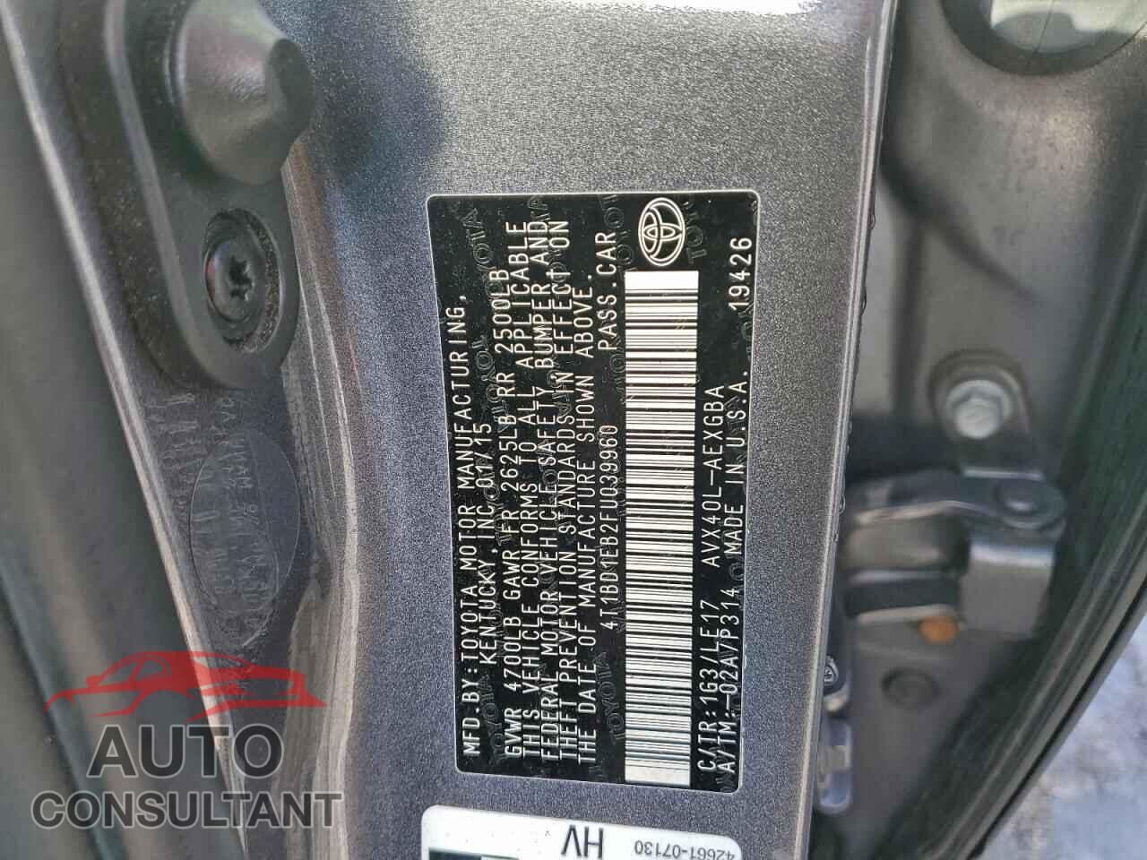 TOYOTA AVALON 2015 - 4T1BD1EB2FU039960