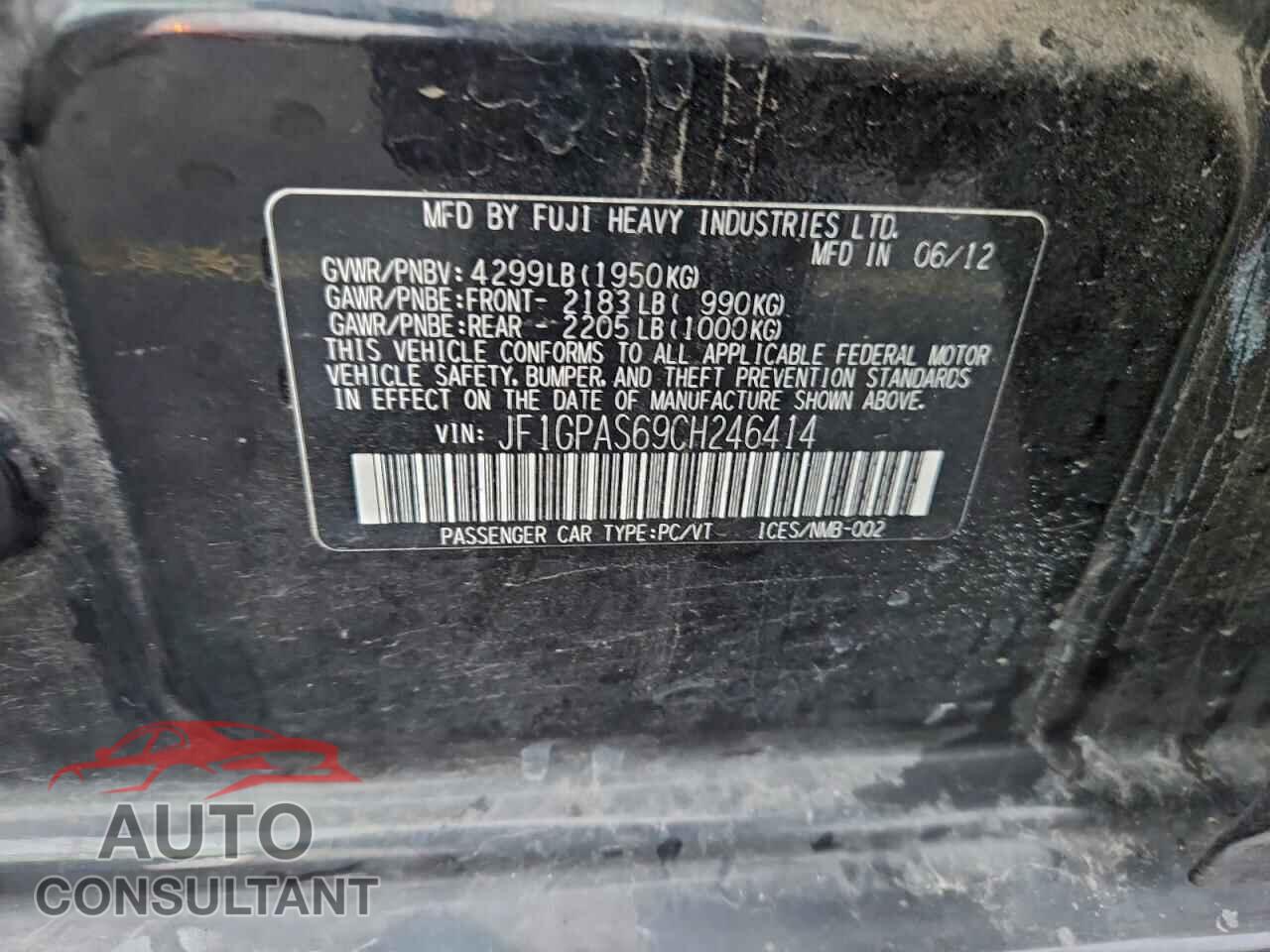SUBARU IMPREZA 2012 - JF1GPAS69CH246414