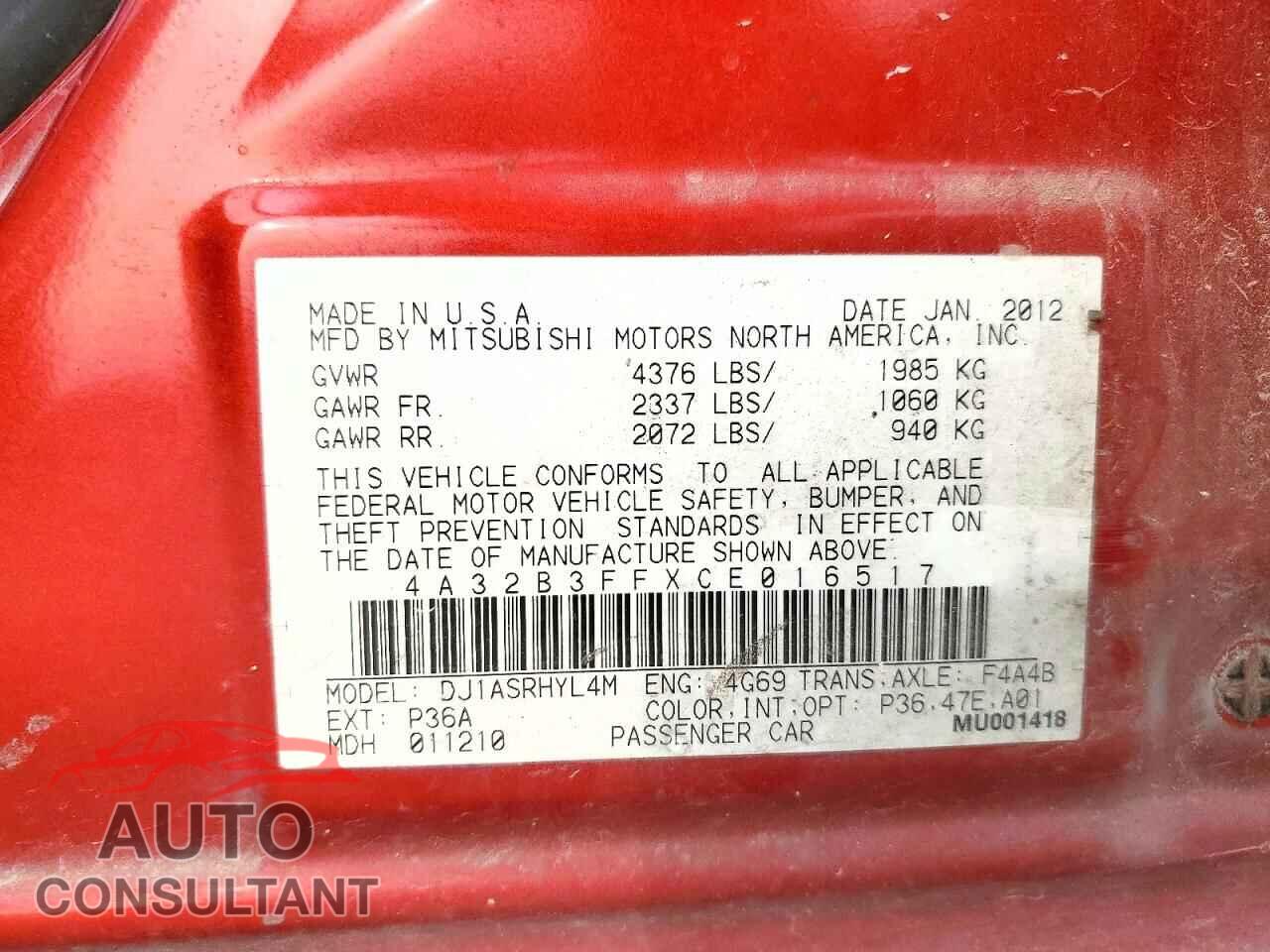 MITSUBISHI GALANT 2012 - 4A32B3FFXCE016517