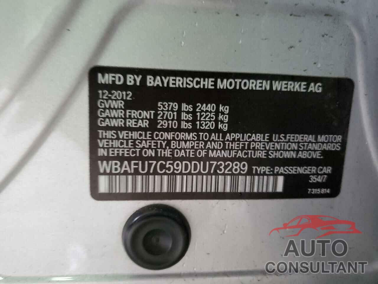 BMW 5 SERIES 2013 - WBAFU7C59DDU73289