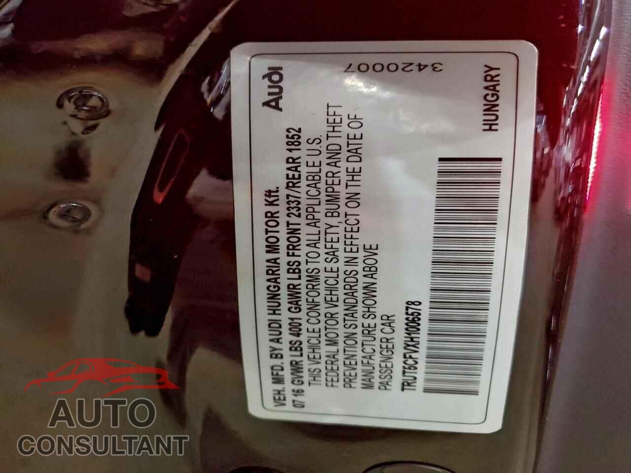 AUDI TT 2017 - TRUT5CFVXH1006578