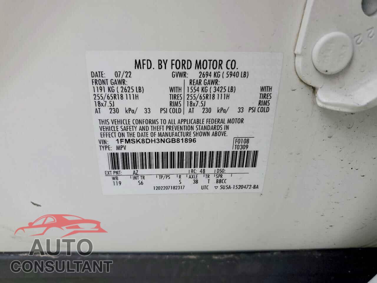FORD EXPLORER 2022 - 1FMSK8DH3NGB81896