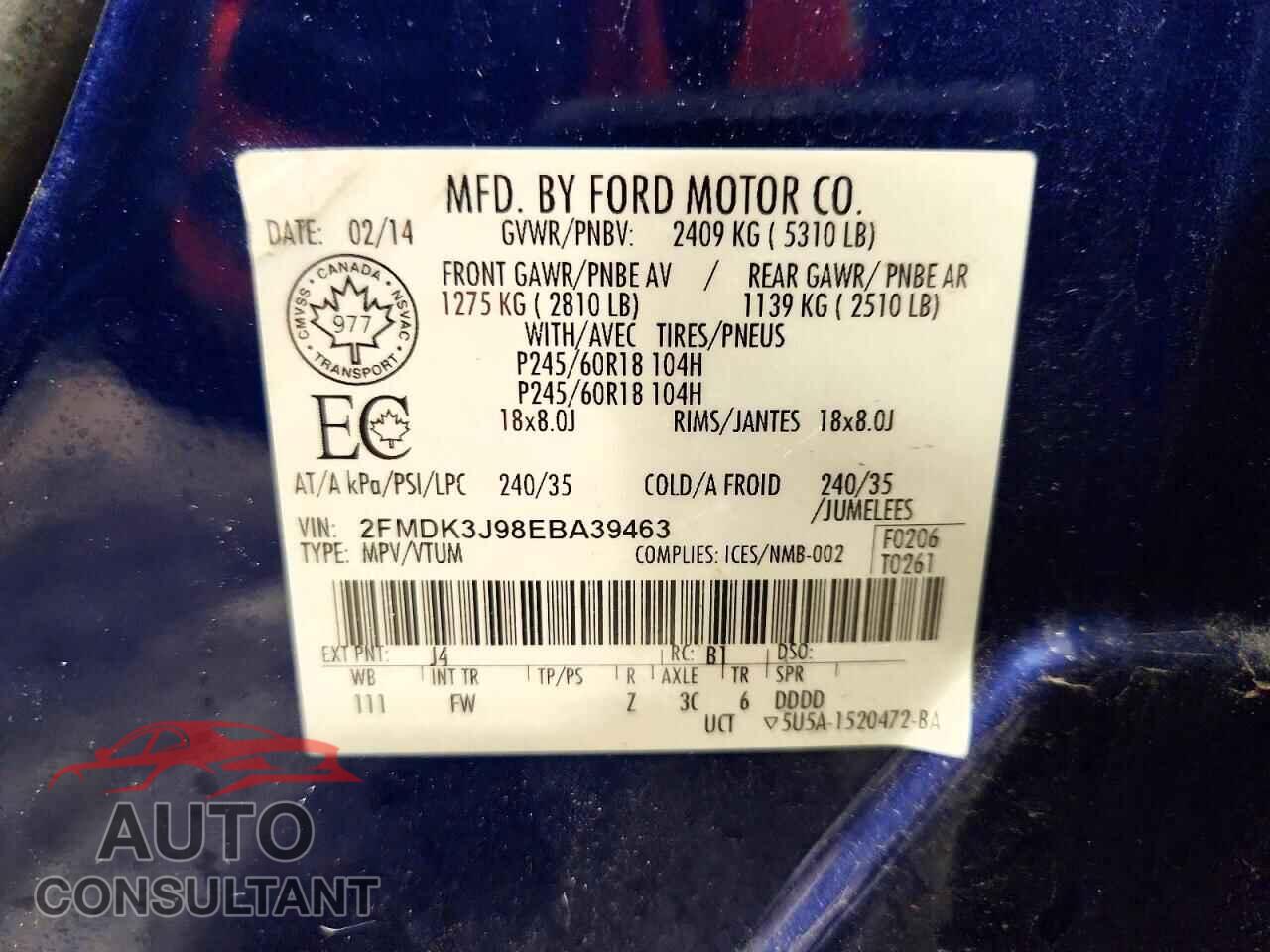 FORD EDGE 2014 - 2FMDK3J98EBA39463