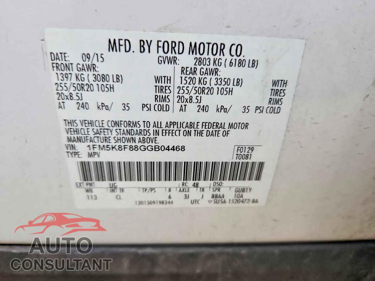 FORD EXPLORER 2016 - 1FM5K8F88GGB04468