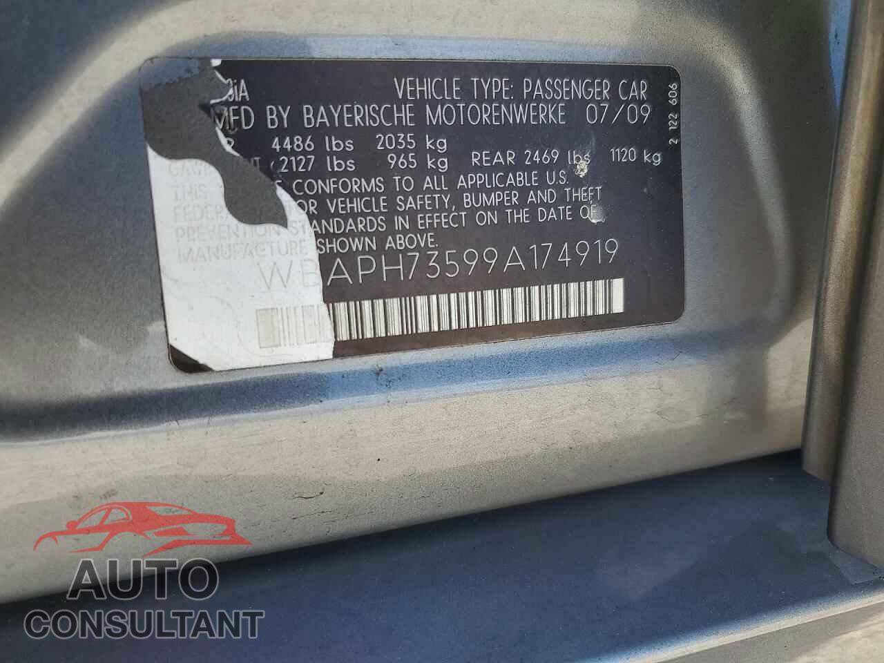 BMW 3 SERIES 2009 - WBAPH73599A174919