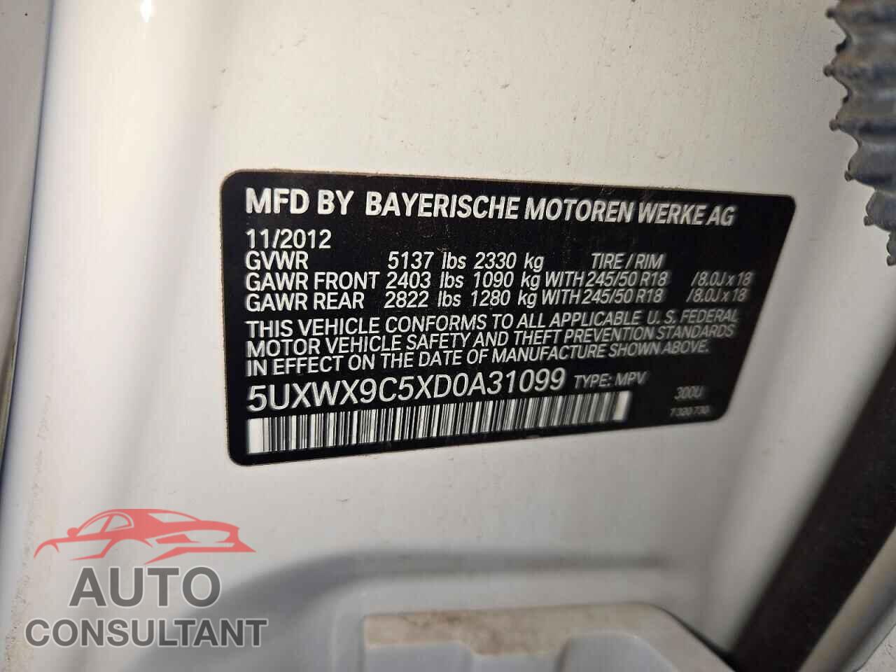 BMW X3 2013 - 5UXWX9C5XD0A31099