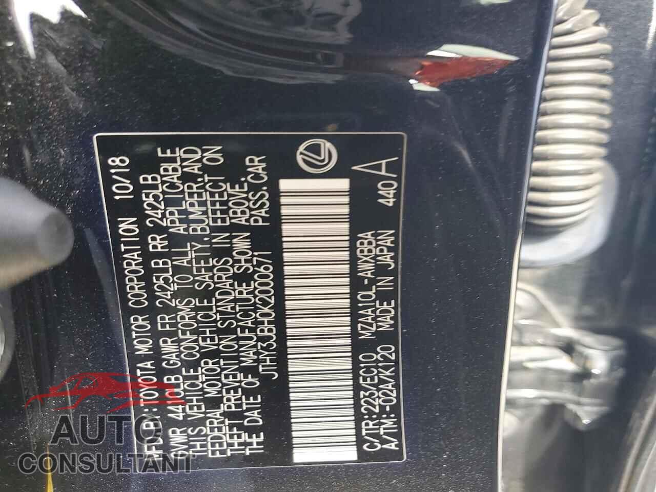 LEXUS UX 200 2019 - JTHY3JBH0K2000671