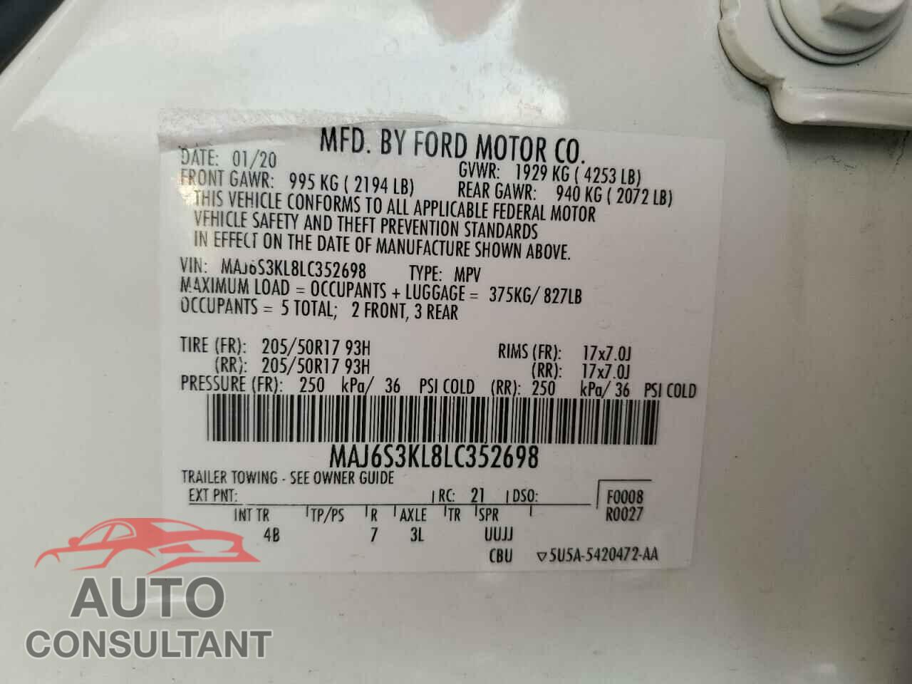 FORD ECOSPORT 2020 - MAJ6S3KL8LC352698