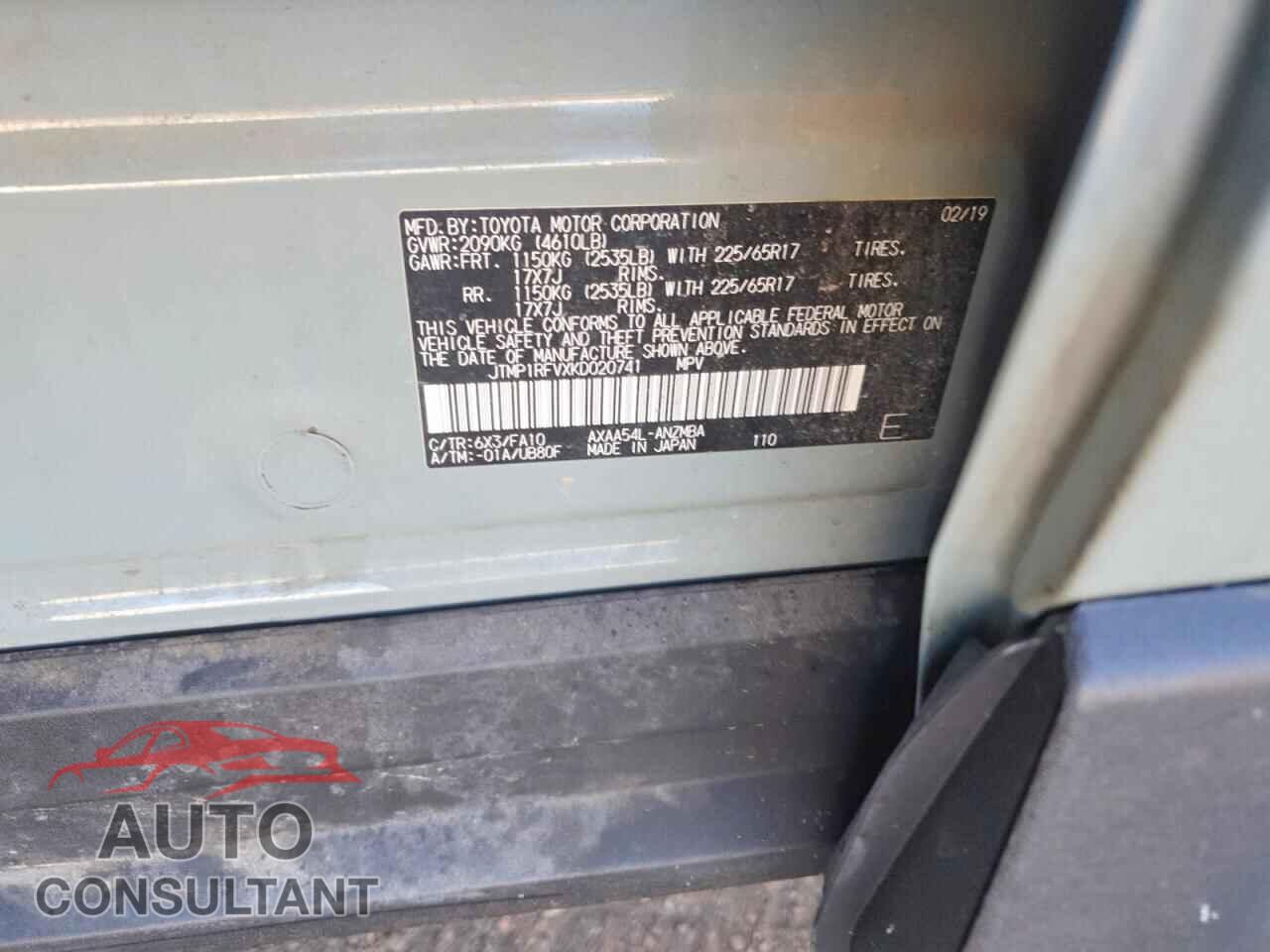 TOYOTA RAV4 2019 - JTMP1RFVXKD020741