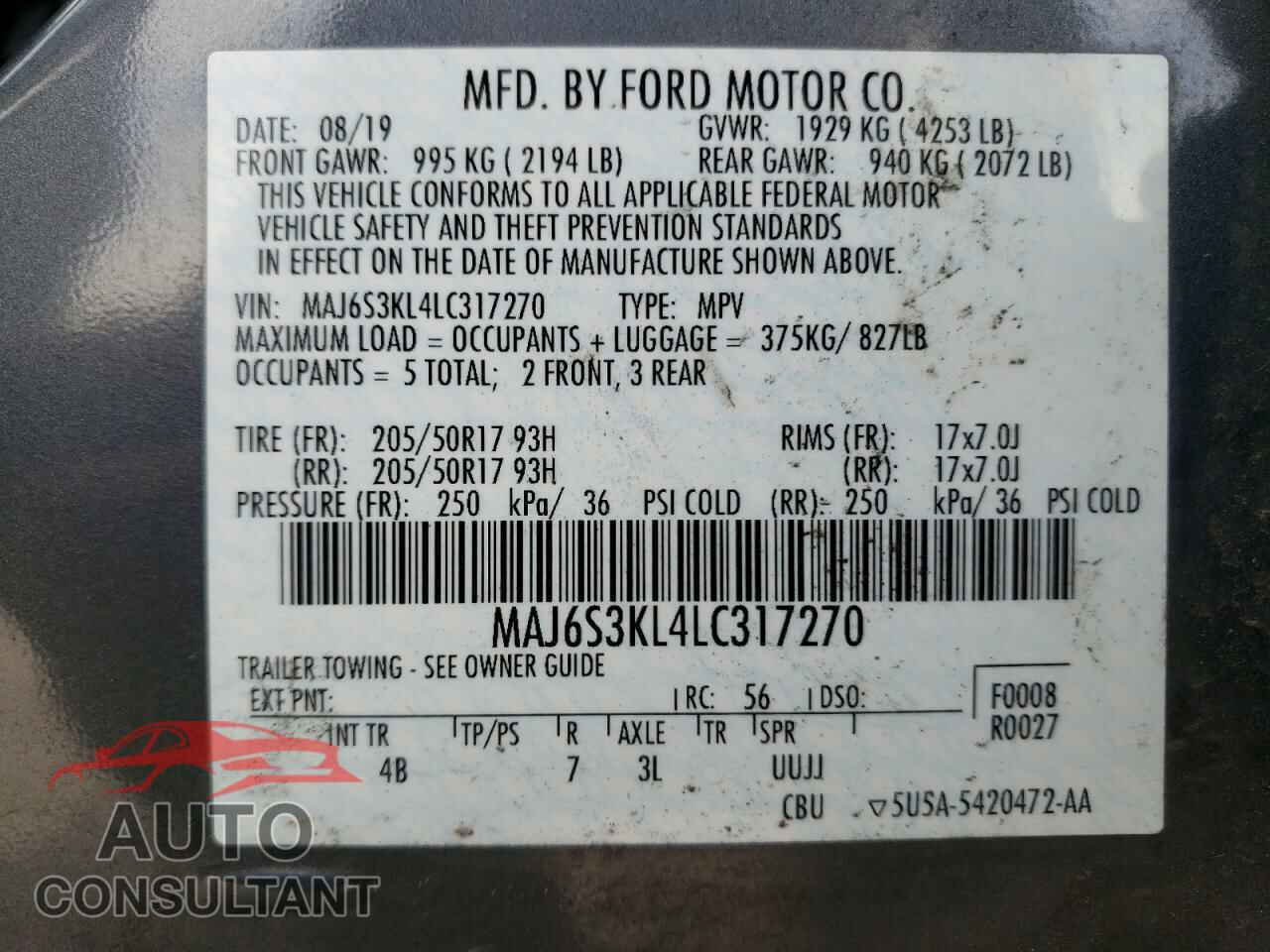 FORD ECOSPORT 2020 - MAJ6S3KL4LC317270