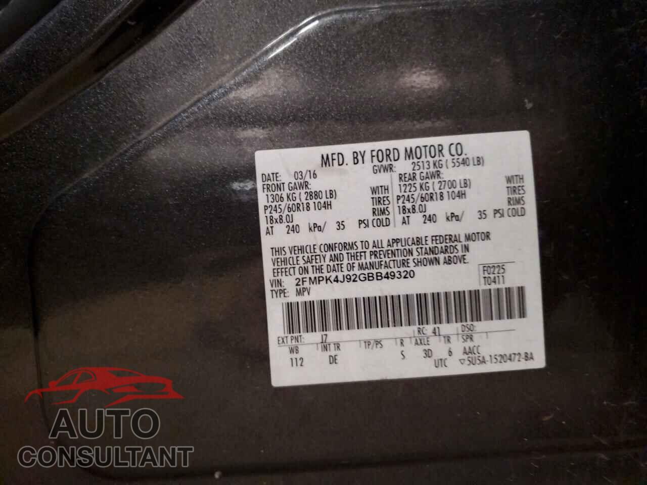 FORD EDGE 2016 - 2FMPK4J92GBB49320
