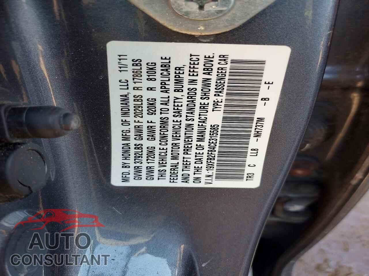 HONDA CIVIC 2012 - 19XFB2F84CE315585
