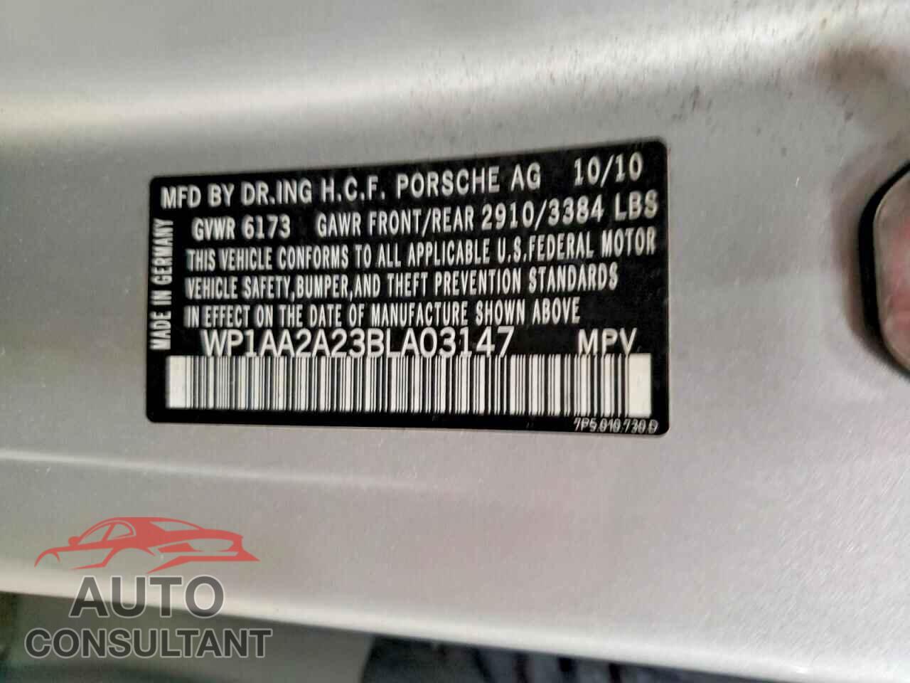 PORSCHE CAYENNE 2011 - WP1AA2A23BLA03147