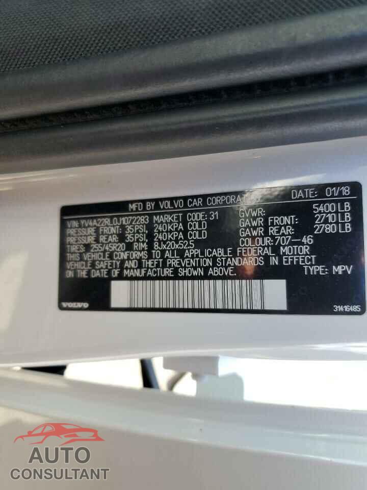 VOLVO XC60 2018 - YV4A22RL0J1072283