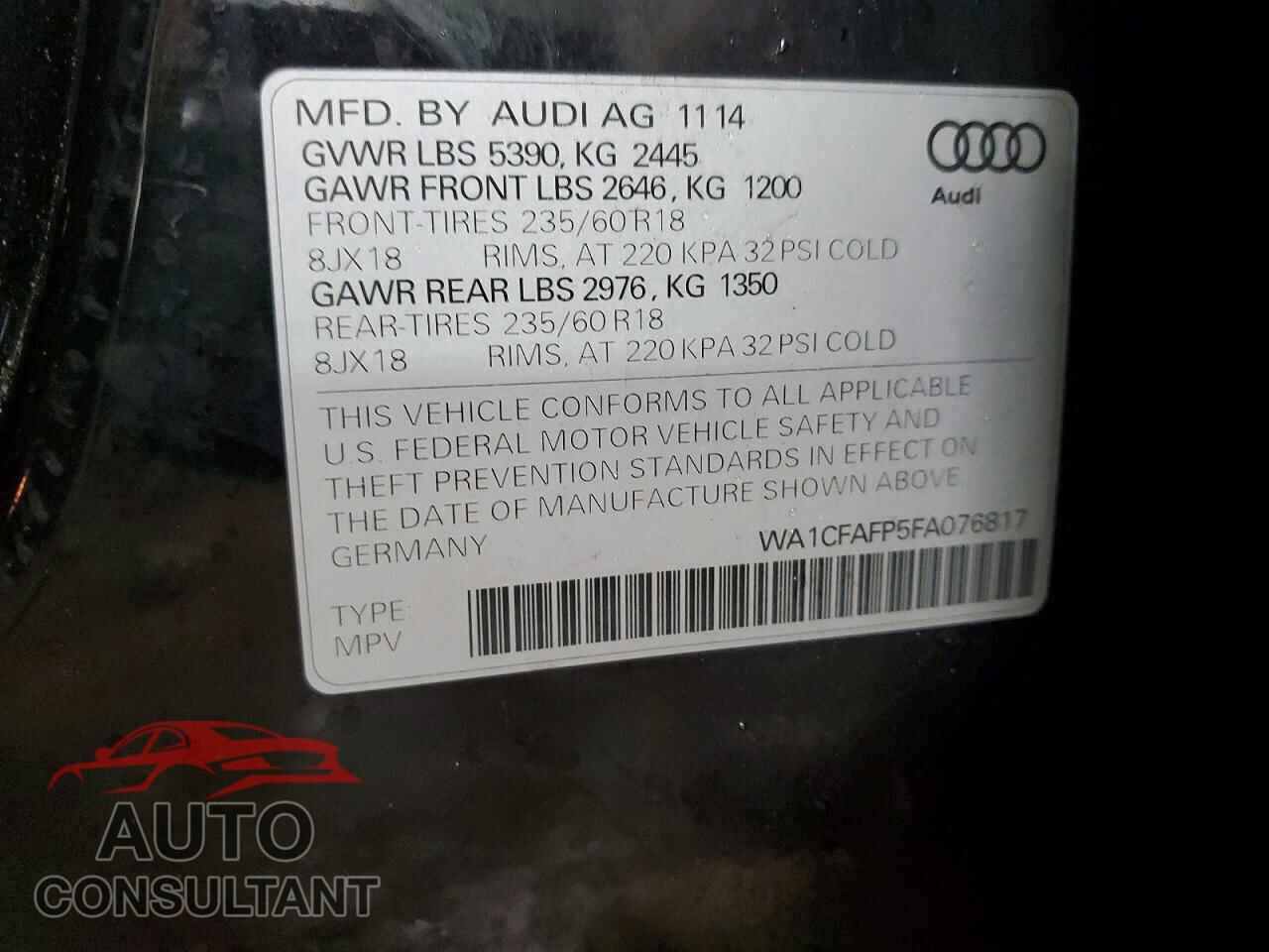AUDI Q5 2015 - WA1CFAFP5FA076817