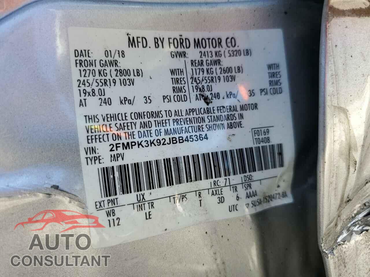 FORD EDGE 2018 - 2FMPK3K92JBB45364
