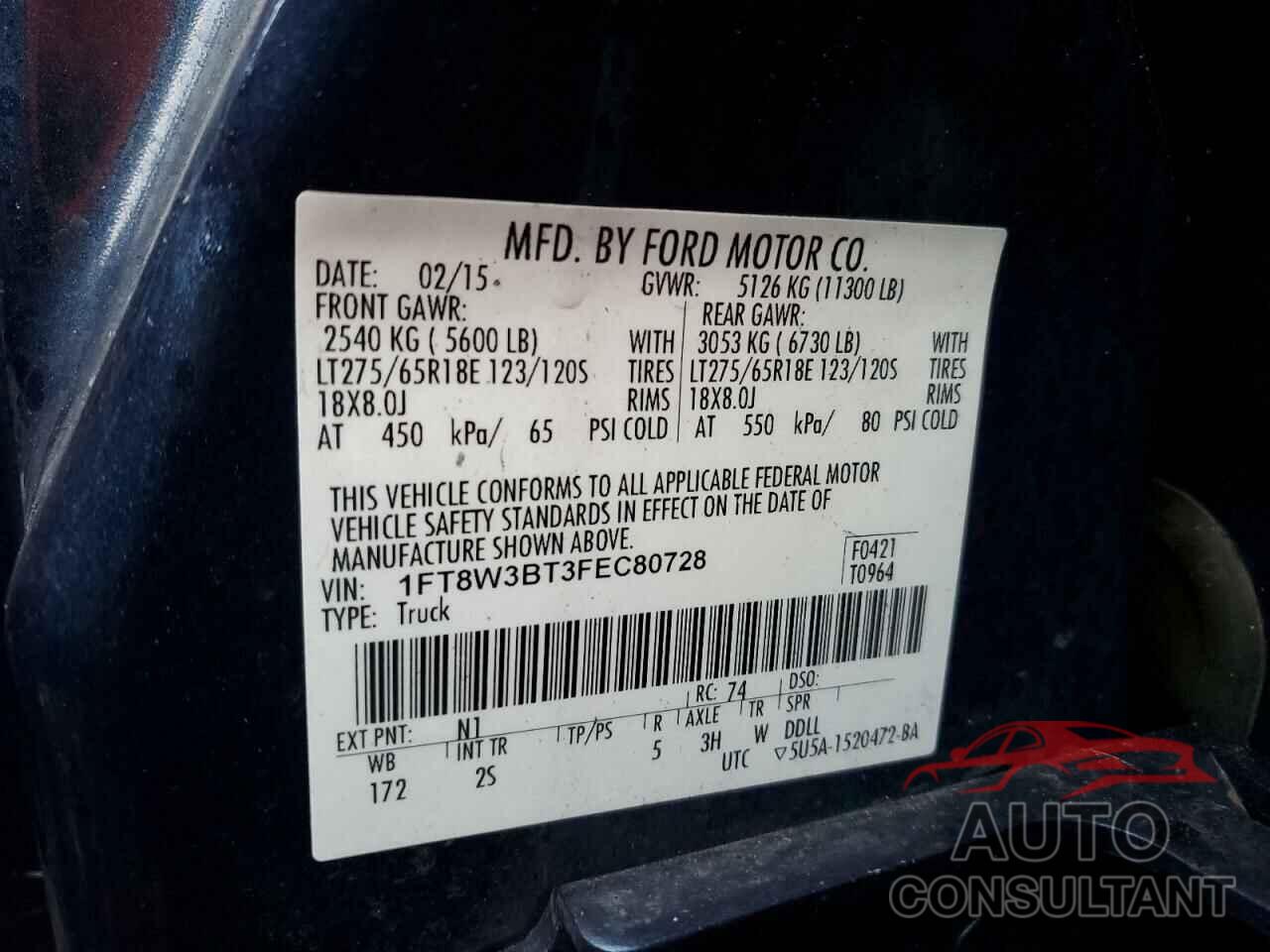 FORD F350 2015 - 1FT8W3BT3FEC80728