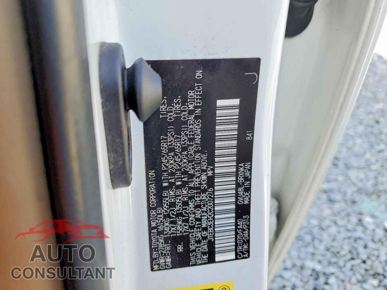 TOYOTA HIGHLANDER 2012 - JTEBC3EH2C2007276