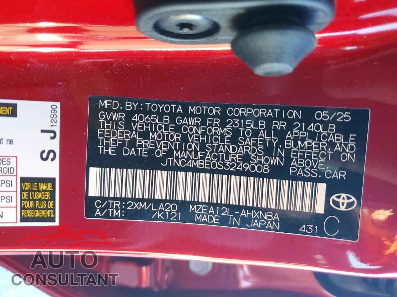 TOYOTA COROLLA HATCHBACK 2025 - JTNC4MBE0S3249008