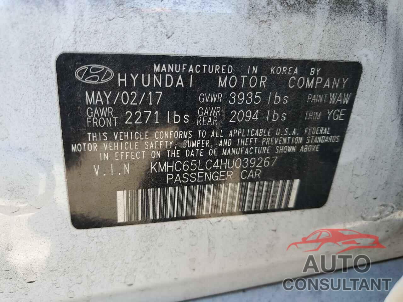 HYUNDAI IONIQ 2017 - KMHC65LC4HU039267