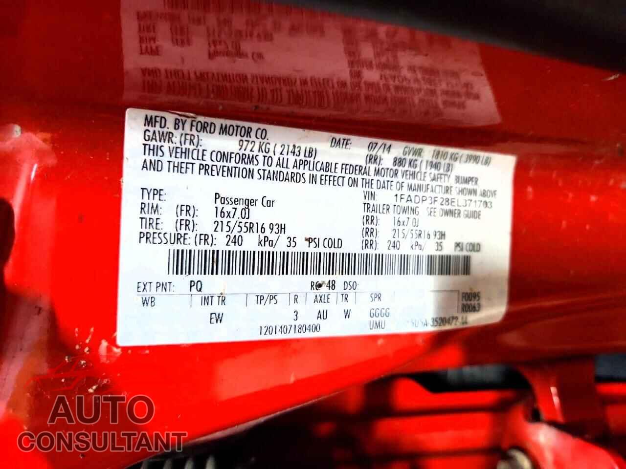 FORD FOCUS 2014 - 1FADP3F28EL371703