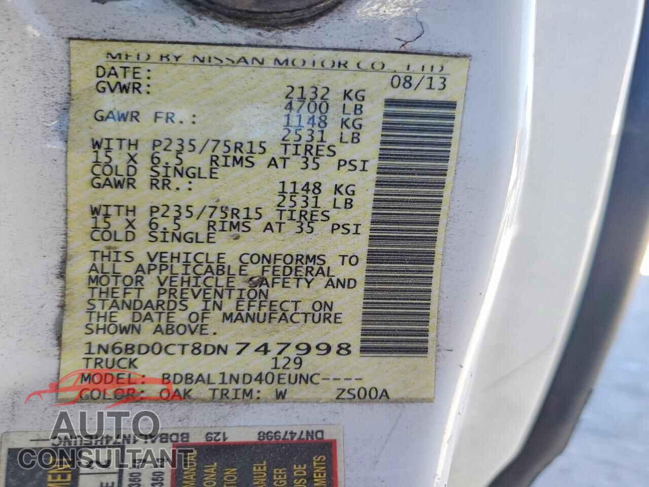 NISSAN FRONTIER 2013 - 1N6BD0CT8DN747998