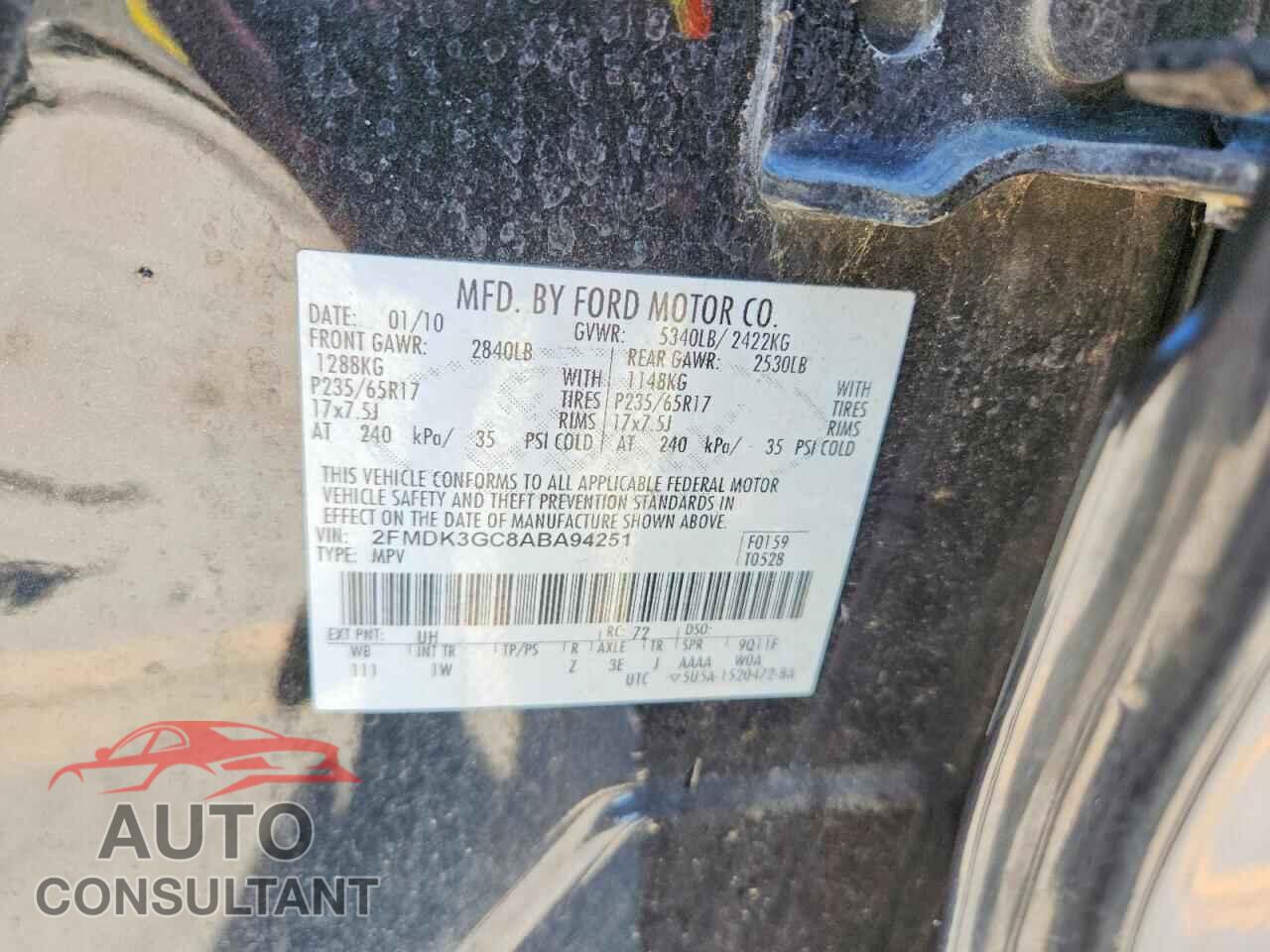 FORD EDGE SE 2010 - 2FMDK3GC8ABA94251