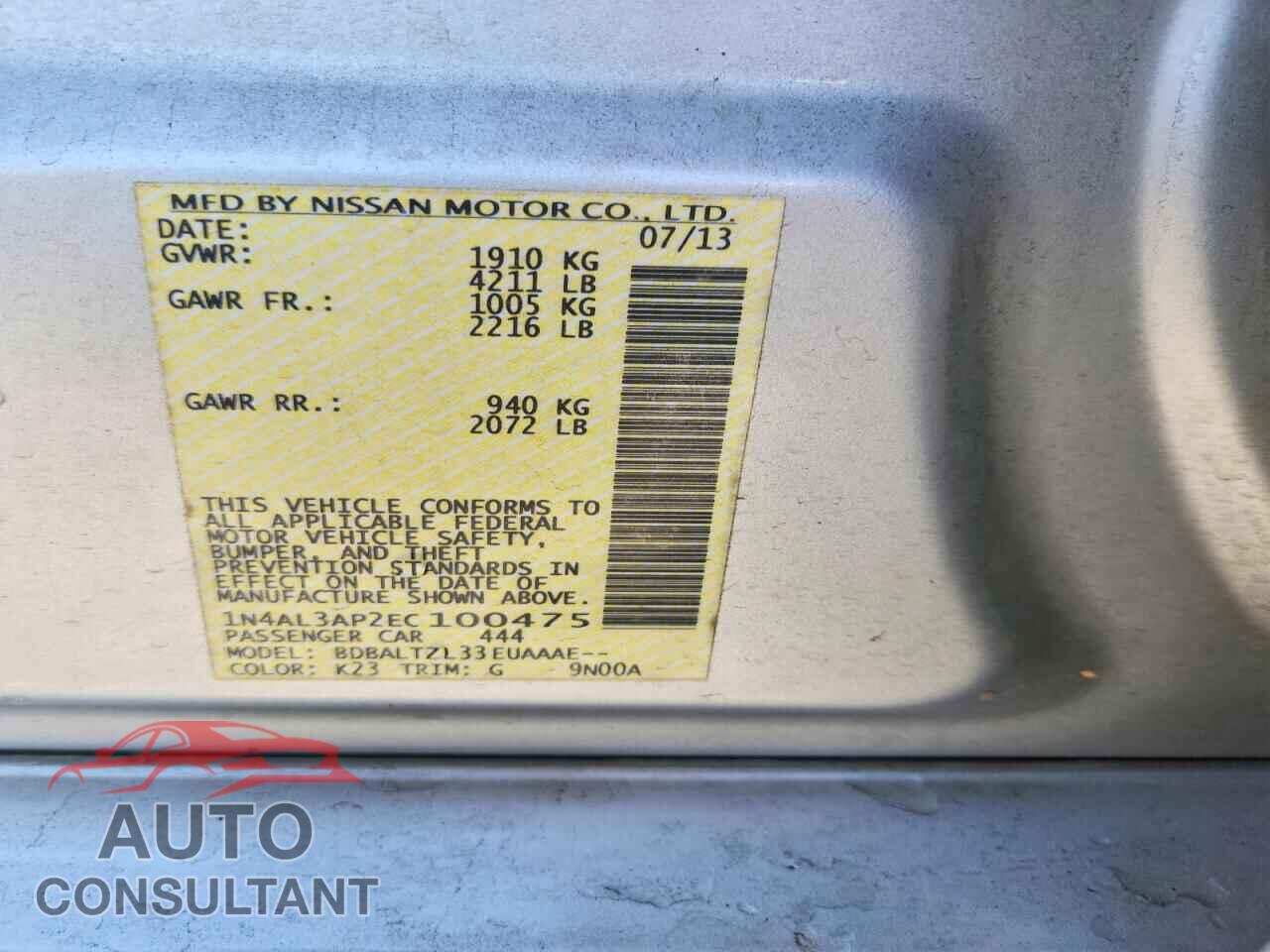 NISSAN ALTIMA 2014 - 1N4AL3AP2EC100475