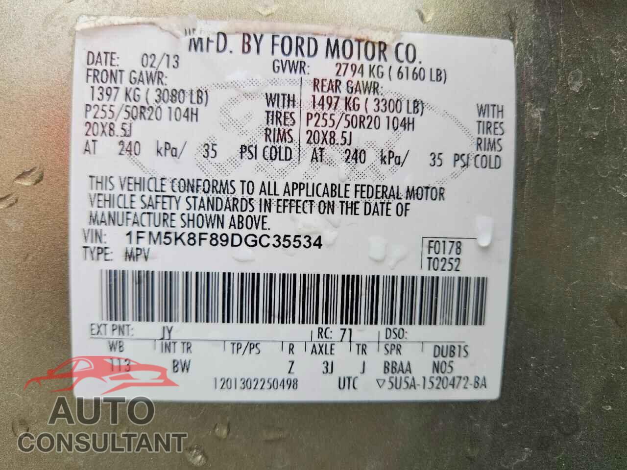 FORD EXPLORER 2013 - 1FM5K8F89DGC35534