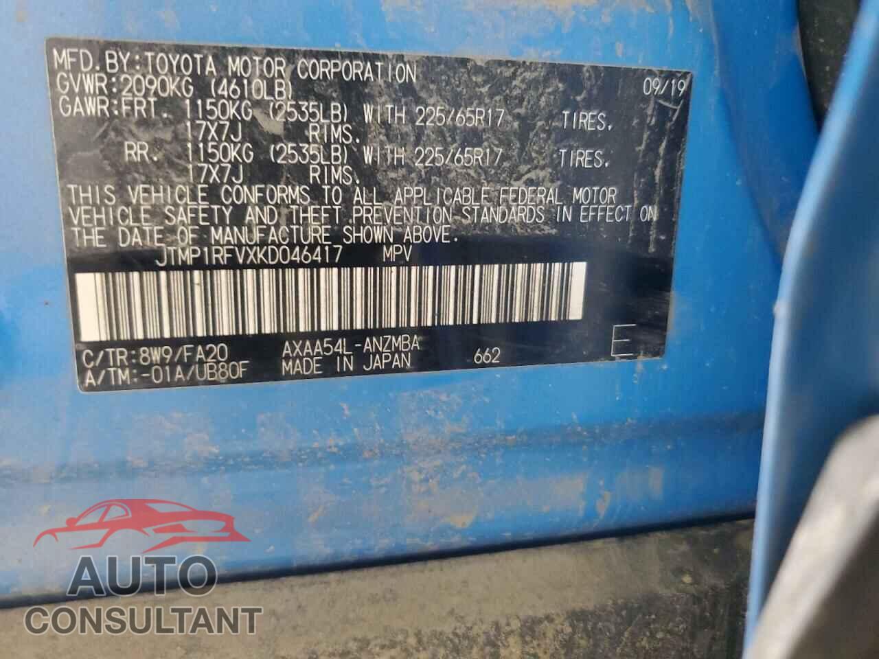 TOYOTA RAV4 2019 - JTMP1RFVXKD046417